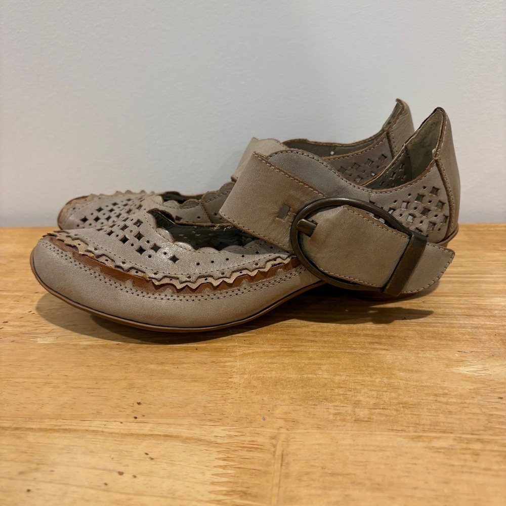 Rieker Antistress Boho Mary Jane Heels Womens Grey Size 37 Laser Cut Leather